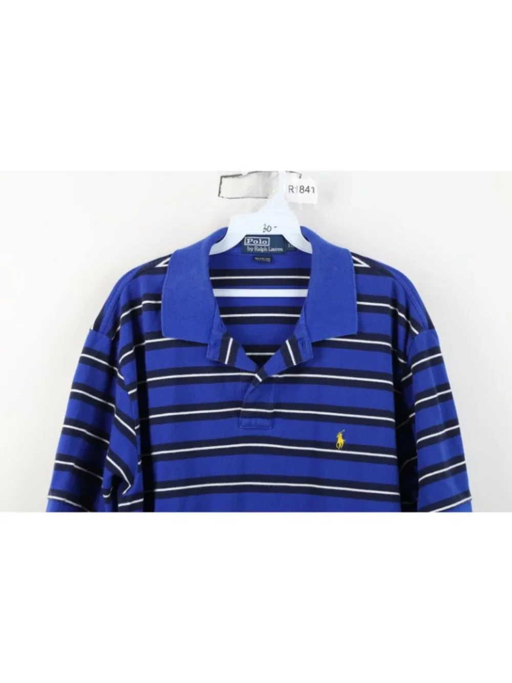 Vintage 90s Ralph Lauren Mens XL Faded Striped Color Block Knit Golf Polo Shirt